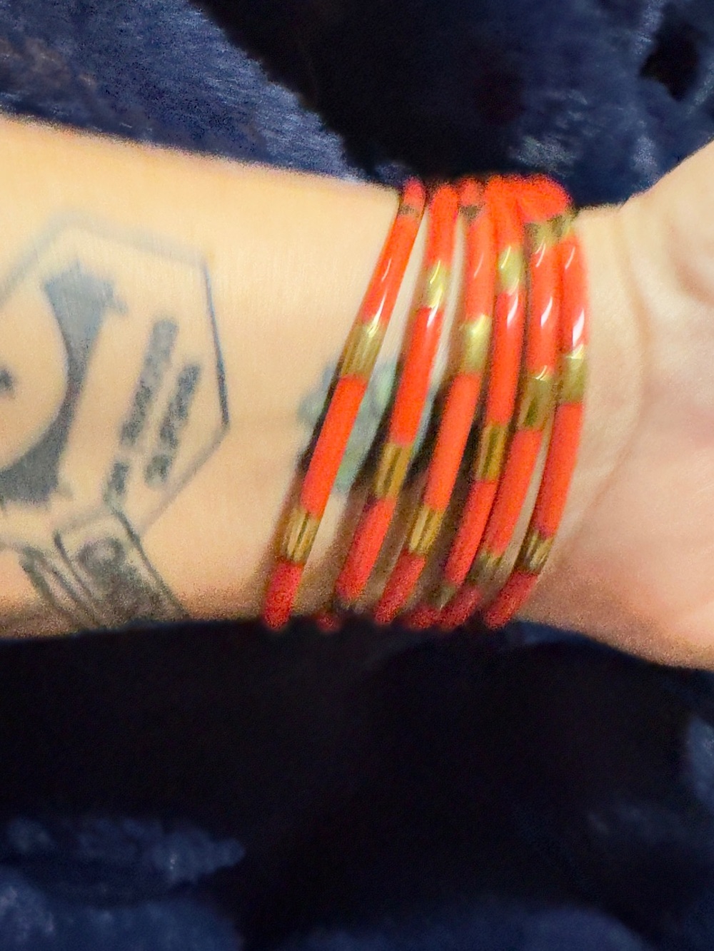 BuDhGa Girl Orange and Gold Stackable Bangle Bracelet Set - Women Jewelry
